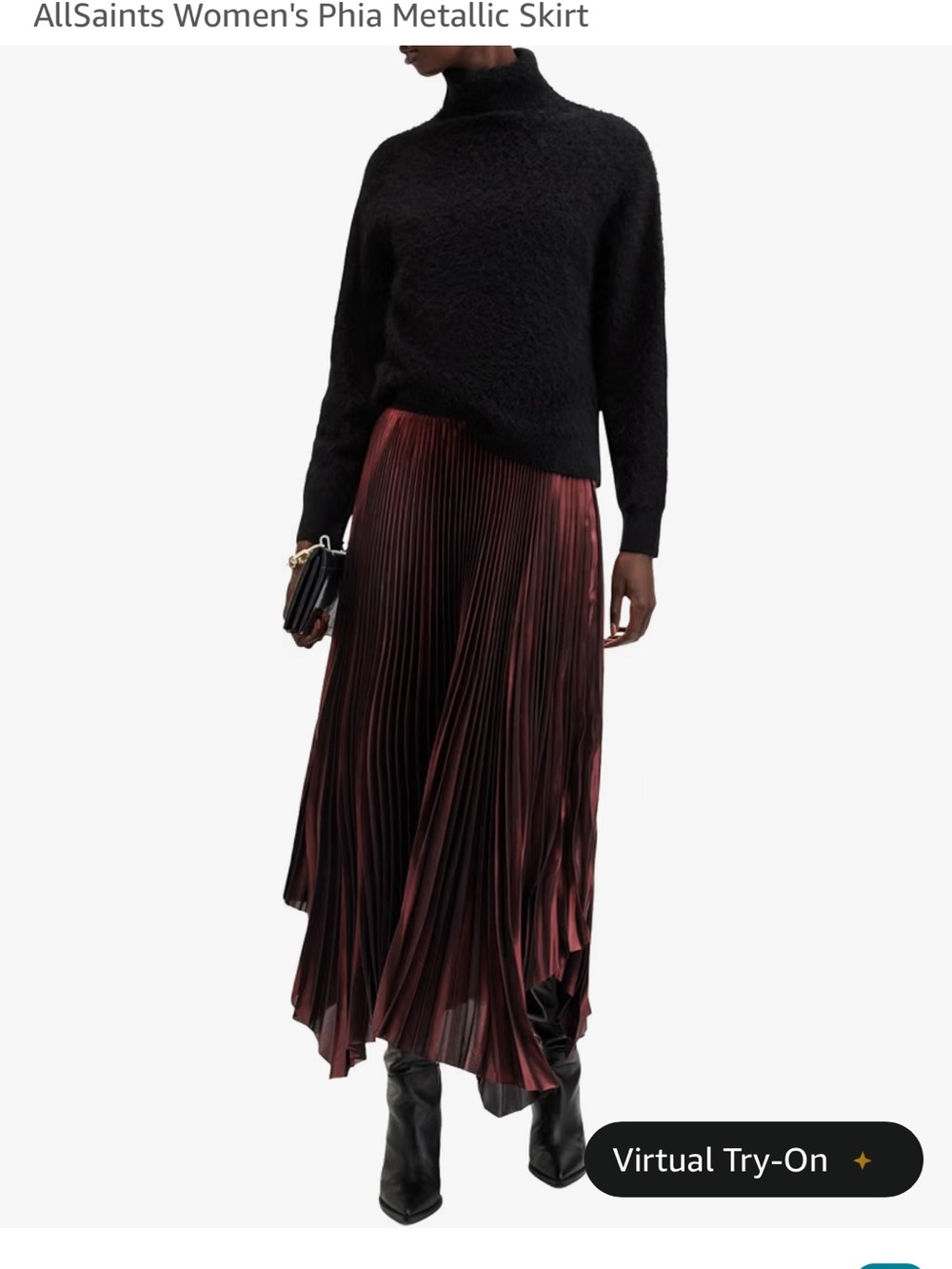AllSaints Elisa Pleated Asymmetrical Midi Skirt